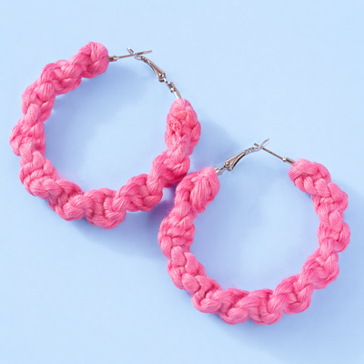 Pink braided fabric hoop earrings
